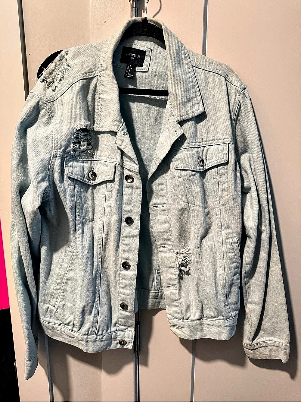 Forever21 Men's Distressed Denim Jacket in Blue
